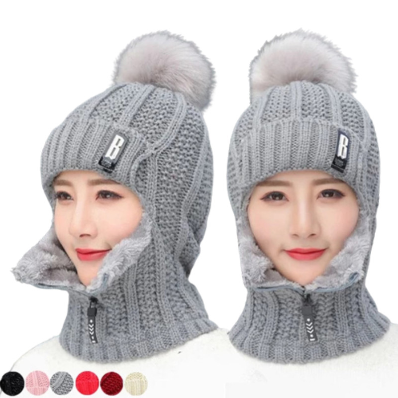 Women Winter Thick Wool Hat with Collar