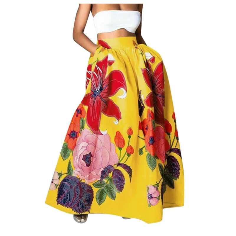 High Waist A-line Long Floral Maxi Skirt