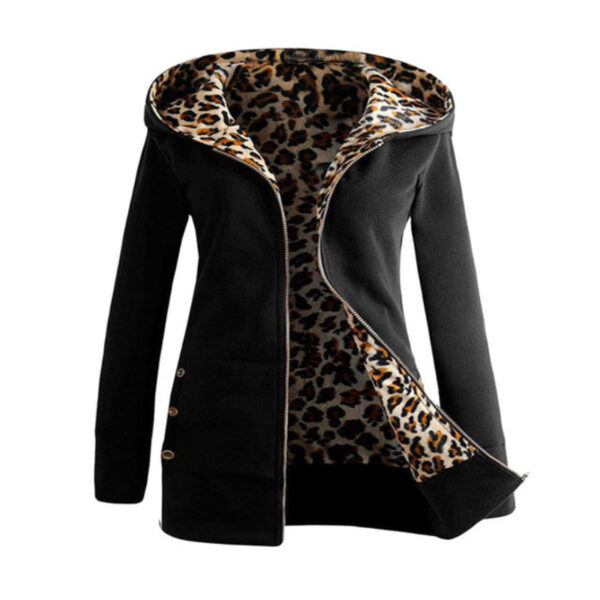 hooded leopard jacket black