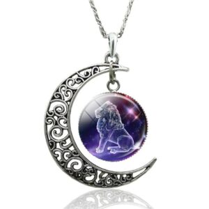 Crescent Moon Glass Zodiac Signs Necklace Pendant