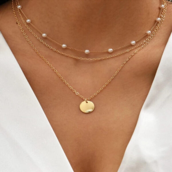 pearl layered necklace gold