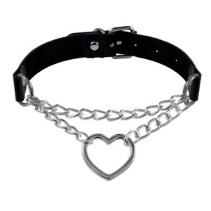 Heart Leather Choker with Chains