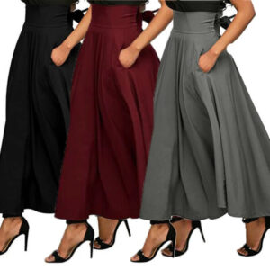 Vintage Long Pleated Satin Skirt with Bow Knot