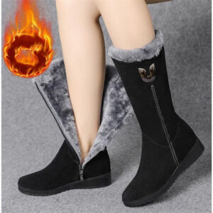 Women Chunky Mid Calf Winter Boots with Plush Lining
