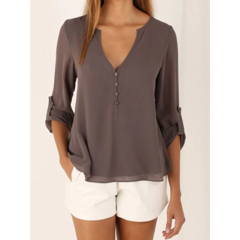 Women Button Down Loose Fitting Blouse