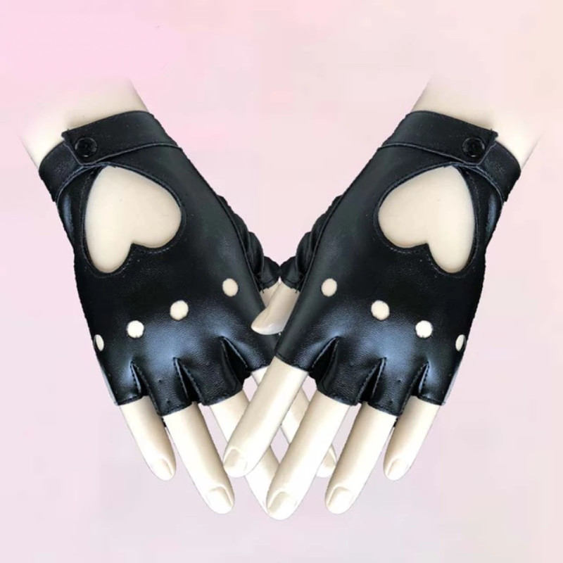 gLeather Gloves with Hollow Out Heart