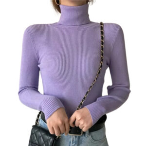 Slim Fit Elastic Women Turtleneck Pullover