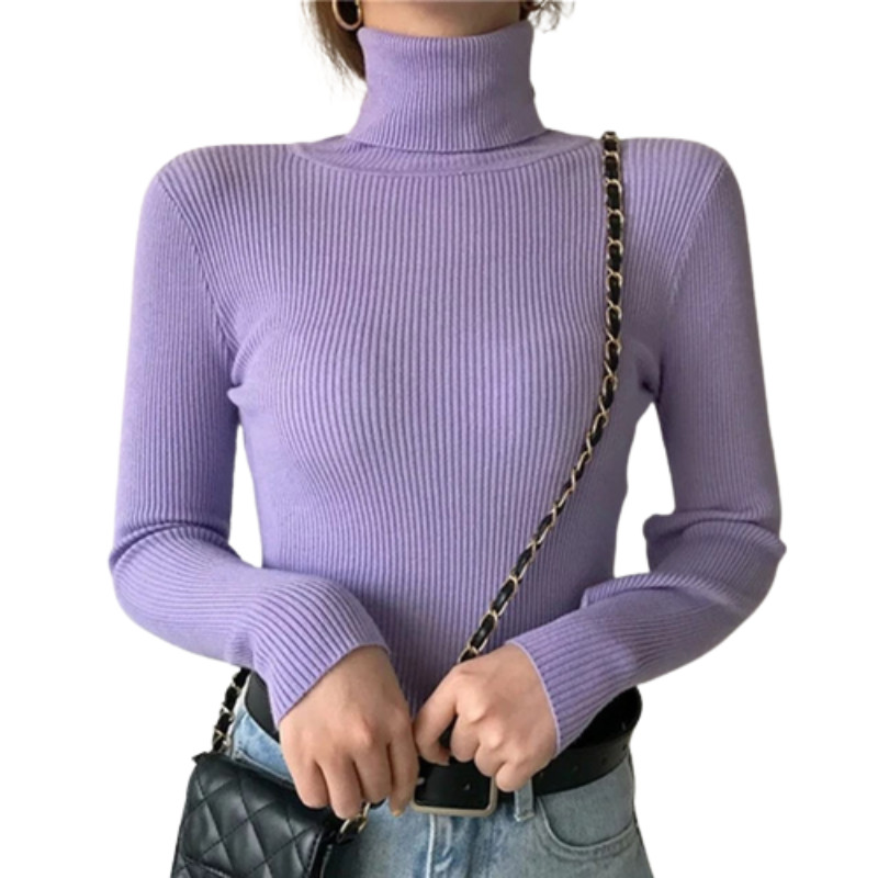 women turtleneck pullover purple