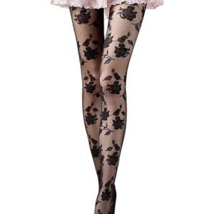 Women Sheer See-Through Lace Rose Pattern Tights