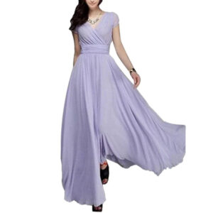 Women Short Sleeve Tight Waist Maxi Dress