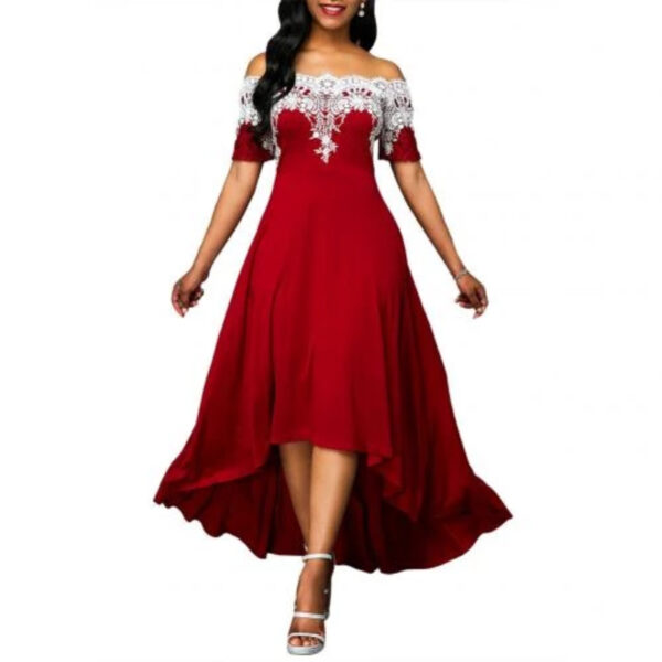 off shoulder sleeve lace maxi dress red