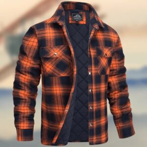 Men’s Long Sleeve Lapel Thick Lined Padded Checked Shirt