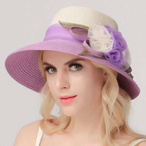 Women’s Straw Hat with Flowers and Slimming Shade