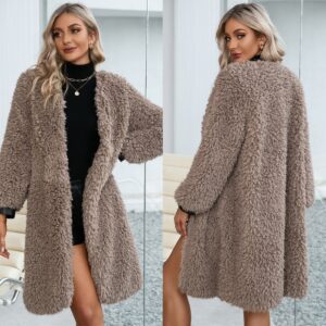 Women Loose Fit Mid Length Faux Fur Coat
