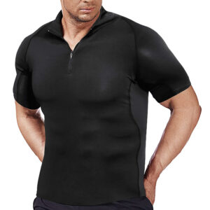 Men’s Short Sleeve Stand Collar Zip Fitness Shirt