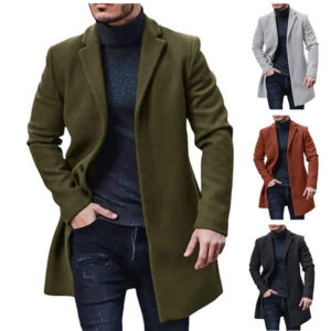 Men’s Medium Length Thickened Tweed Coat