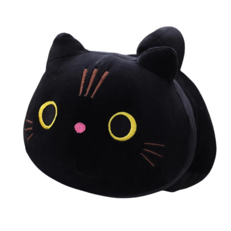 plush cat pillow black