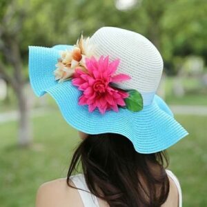 Women’s Big Brim Straw Hat with Flowers
