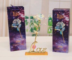 24K Luminous Color Gold Love Rose Flower Gift Set