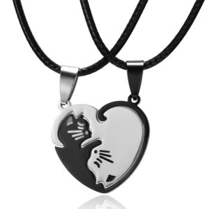 Simple Stainless Steel Cats Hugging Spliced Couple Love Pendant