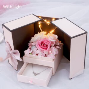 Heart Shaped Led Light Pink Soap Rose Flower with Creative Gift Box