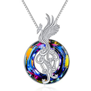 Colorful Crystal Phoenix Pendant Necklace with Matching Phoenix Earrings