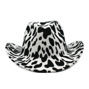 Cow Pattern Western Hat With Rolled Brim