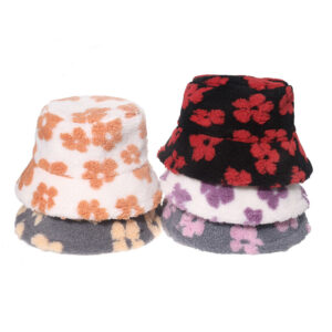 Women Warm Lamb Wool Floral Bucket Hat