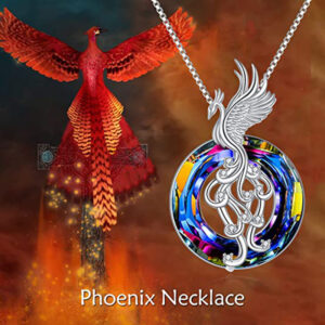 Colorful Crystal Phoenix Pendant Necklace with Matching Phoenix Earrings