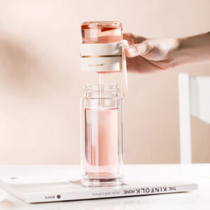 Double Wall Glass Water Bottle with Removable Tea Infuser and Leakproof Design