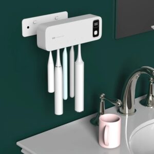 Wall-mounted LED Display Toothbrush Sterilizer and Drying Holder with Rechargeable UV Technology for Bathroom Convenience