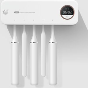 Wall-mounted LED Display Toothbrush Sterilizer and Drying Holder with Rechargeable UV Technology for Bathroom Convenience