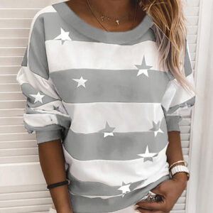 Loose Striped Print Long-Sleeve Sweatshirt for Women