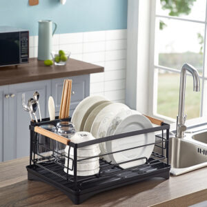 Stylish and Durable Beech Wood and Stainless-Steel Dish Rack