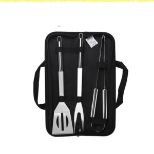 Stainless Steel BBQ Tool Set for Outdoor Grilling: Includes Fork, Shovel, Clamp, and Brush