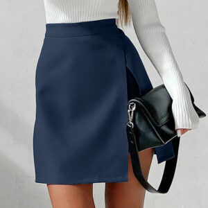 Blue Split Mini Skirt with High Waist for Women