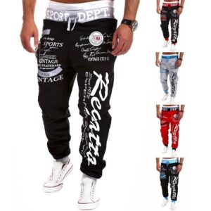Fashionable Men’s Skinny Harem Pants with Letter Print for Sports