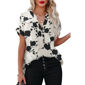 Women’s Short-sleeved Shirt with Floral Print Design