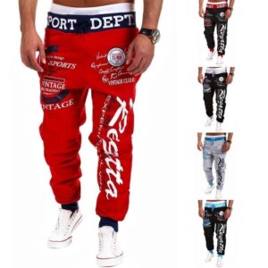 Fashionable Men’s Skinny Harem Pants with Letter Print for Sports