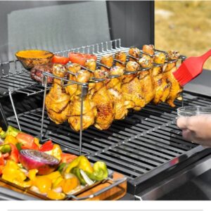 Stainless Steel 14-Slot Portable Grilling Basket with Mesh Clip: Ideal for Non-Stick BBQ Ribs, Chicken Wings, and Legs