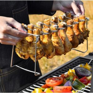 Stainless Steel 14-Slot Portable Grilling Basket with Mesh Clip: Ideal for Non-Stick BBQ Ribs, Chicken Wings, and Legs