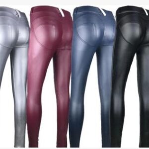 High Elastic Leather Pants for Women with Peach Hip Color