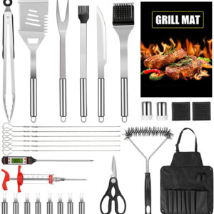 Apron Gift Set with 30-Piece Skirt Bag Baking Set and BBQ Tools Combination