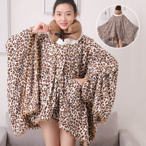Snuggle Up in Style with our Leopard Print Cloak Blanket Stowed Blanket