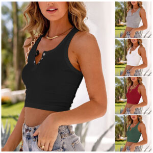 Sleeveless and Chic: Women’s Midriff-Baring Top in Solid Color