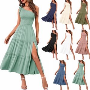 Pleated Layered Dress with One-Shoulder Design and Flirty Asymmetrical Hem for Women