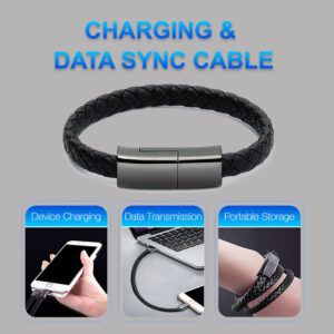 Multi-functional Charging Bracelet with USB-C and Micro-USB Cables for iPhone and Android Devices