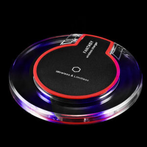 A Round Crystal Wireless Charging Dock with Receiver for Apple and Samsung Devices