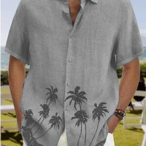 Hawaiian Palm Tree Print Men’s Short Sleeve Casual Shirt