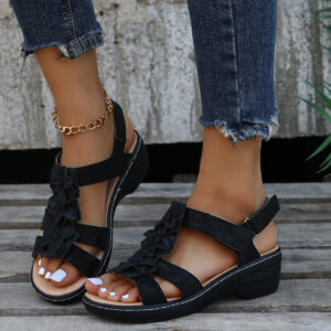 Elevate Your Style with Flower-Adorned Velcro Wedge Sandals